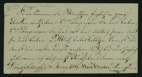 Stammbuchblatt von Harry Heine für seine Schwester Charlotte, Düsseldorf, 20. Juni 1819