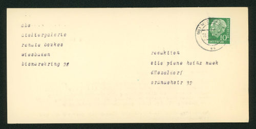 Galerie - Verlag Renate Boukes (Absender*in), Korrespondenz von Galerie Renate Boukes an Otto Piene, 18.06.1958