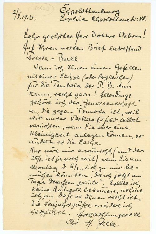 Brief von Heinrich Zille