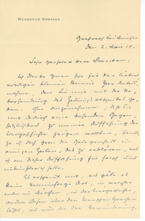 Brief von Waldemar Bonsels