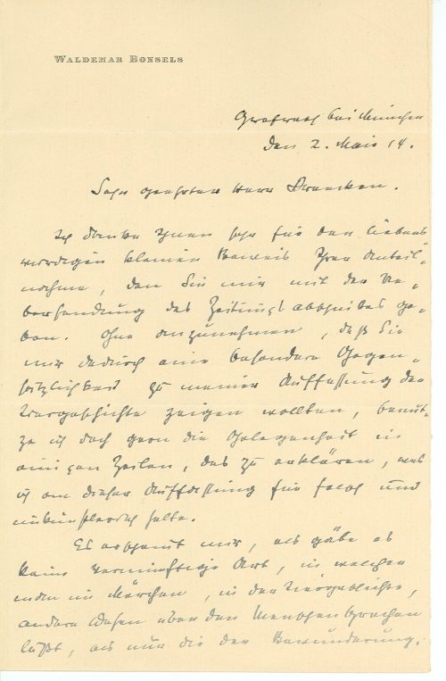 Brief von Waldemar Bonsels