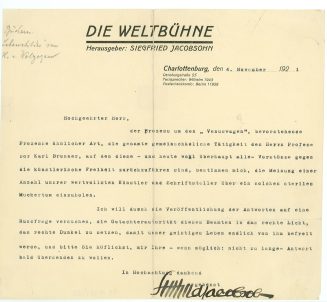 Brief von Siegfried Jacobsohn