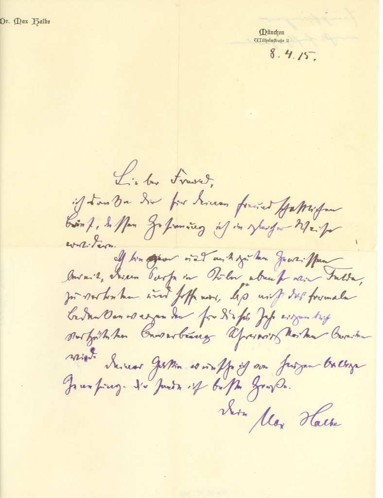 Brief von Max Halbe