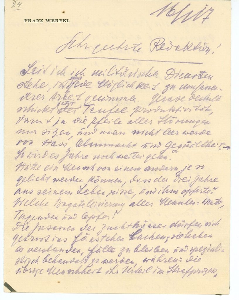 Brief von Franz Werfel