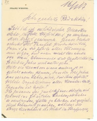 Brief von Franz Werfel