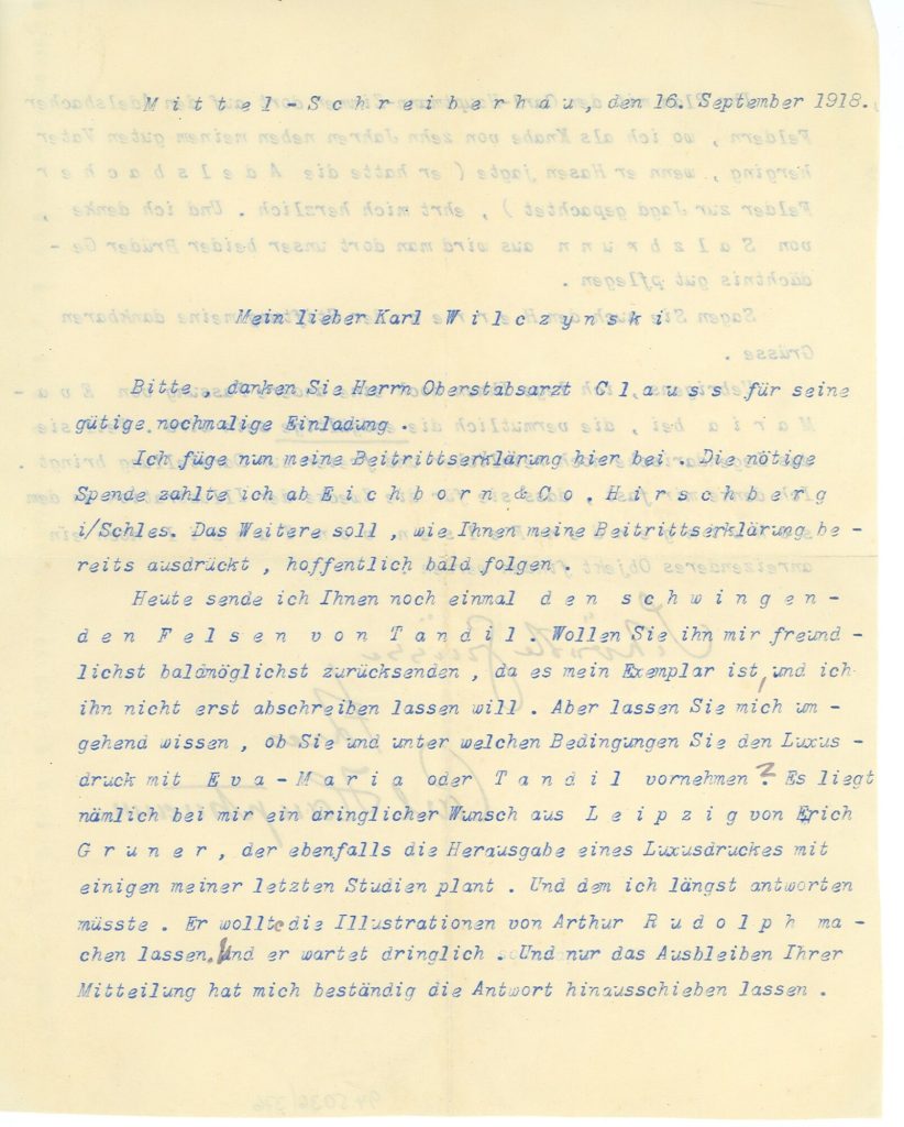 Brief von Carl Hauptmann