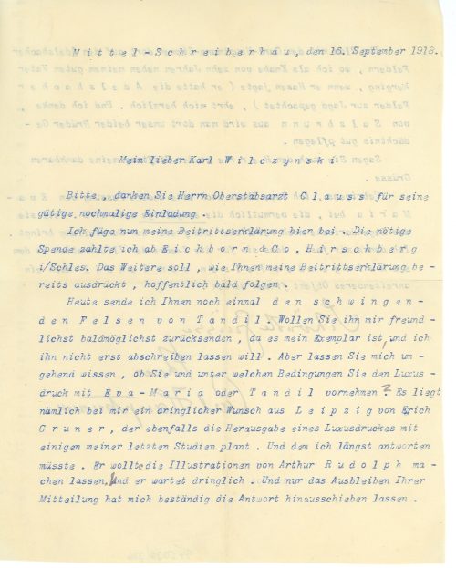 Brief von Carl Hauptmann