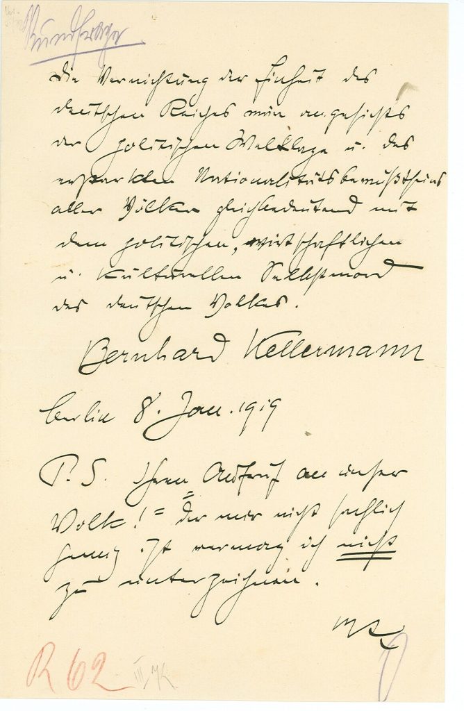 Brief von Bernhard Kellermann