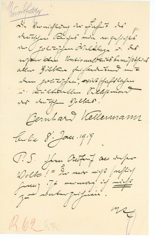 Brief von Bernhard Kellermann