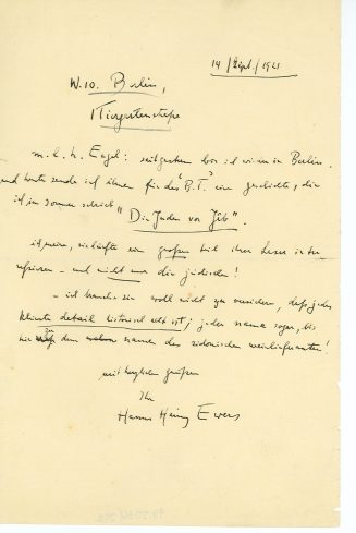 Brief von Hanns Heinz Ewers