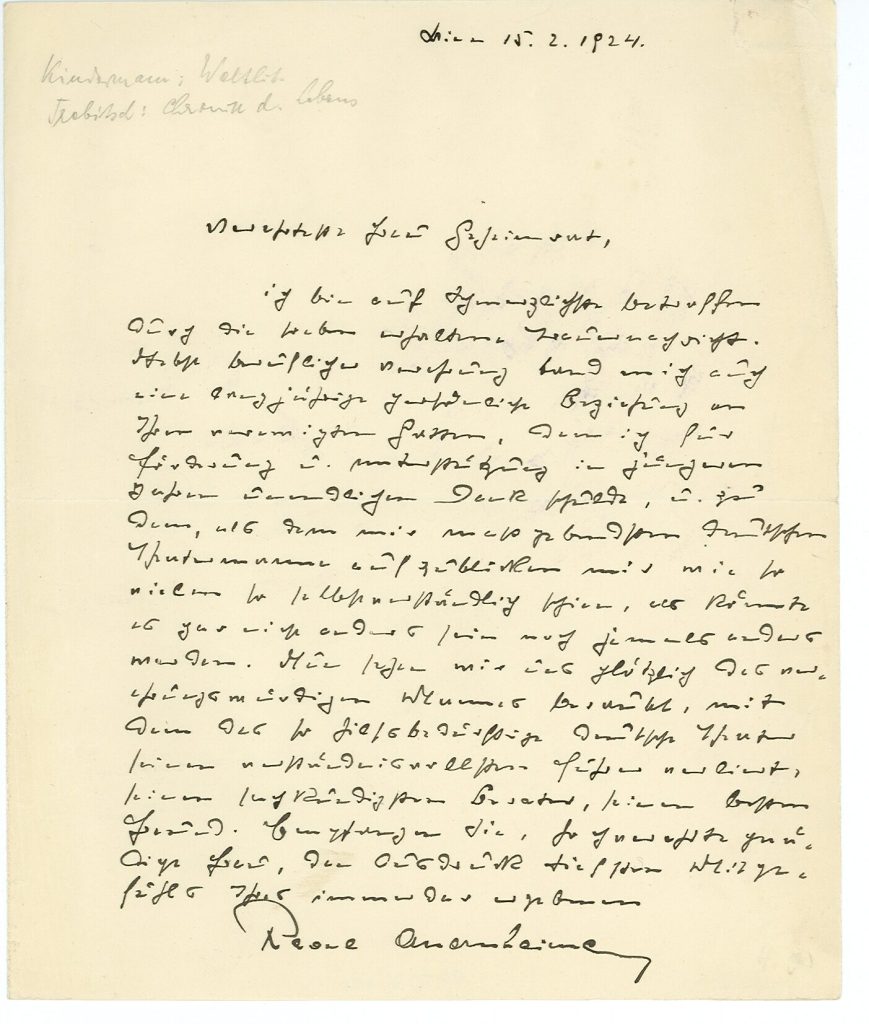 Brief von Raoul Auernheimer