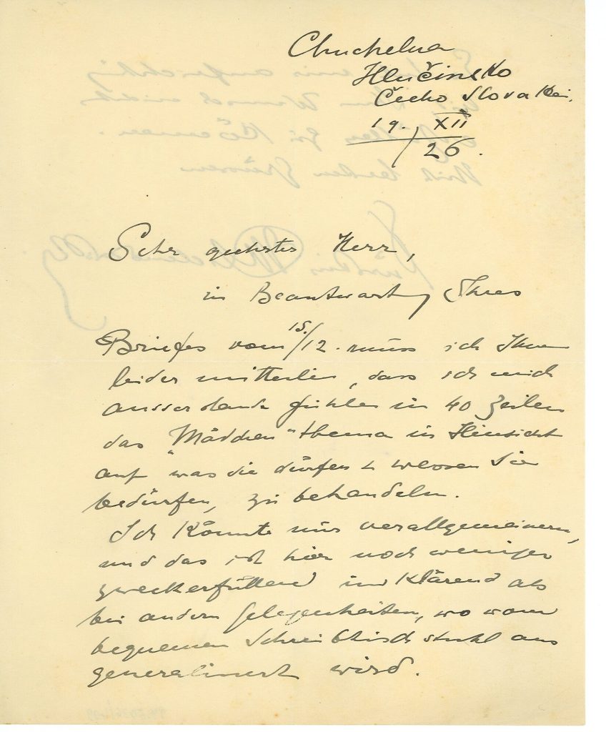 Brief von Mechthilde Fürstin von Lichnowsky