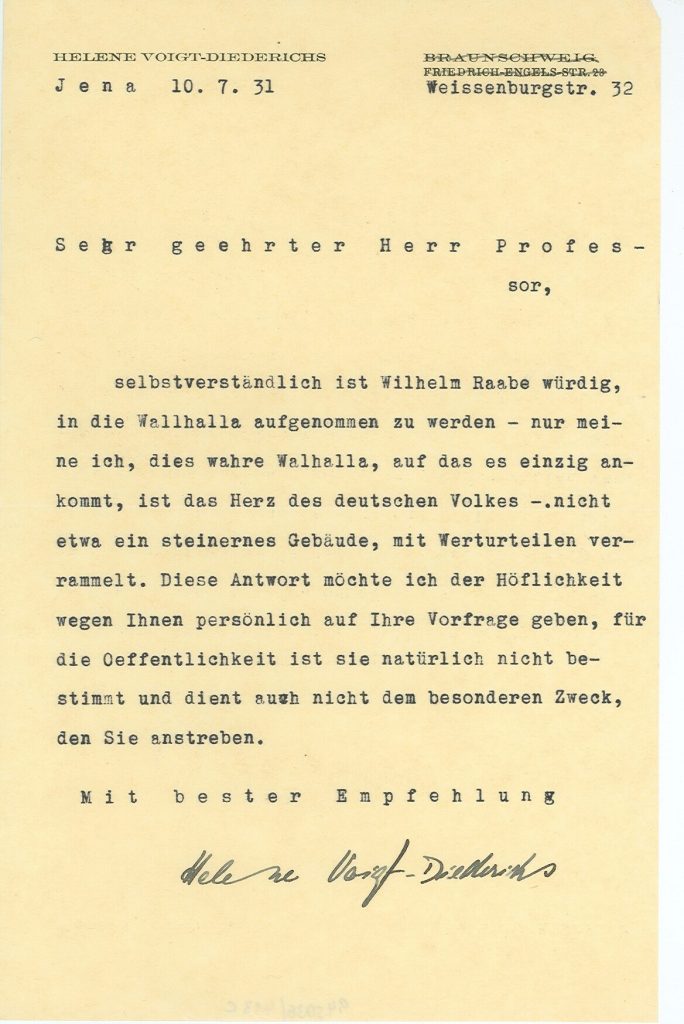 Brief von Helene Voigt-Diederichs