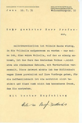 Brief von Helene Voigt-Diederichs