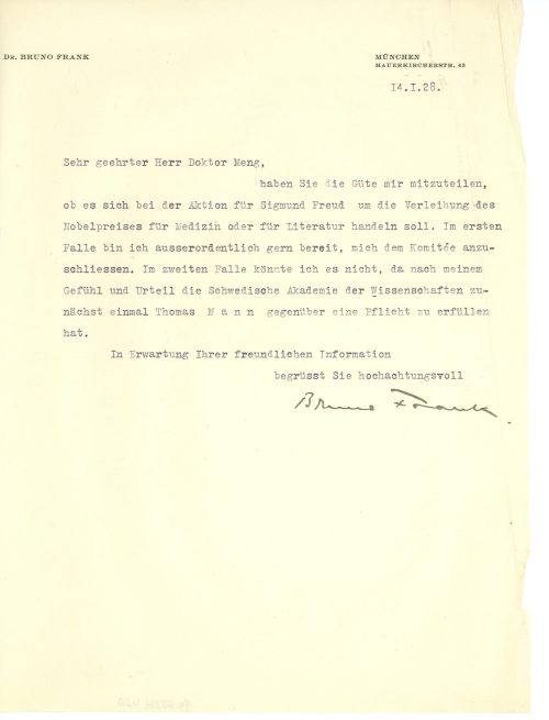 Brief von Bruno Frank