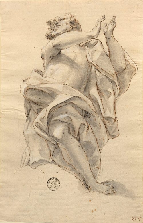 Giovanni Battista Gaulli (Künstler*in), Studie zu einer knienden männlichen Gestalt, um 1685