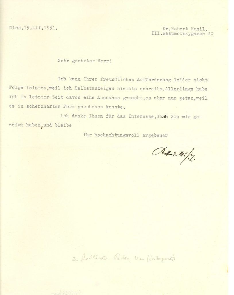 Brief von Robert Musil