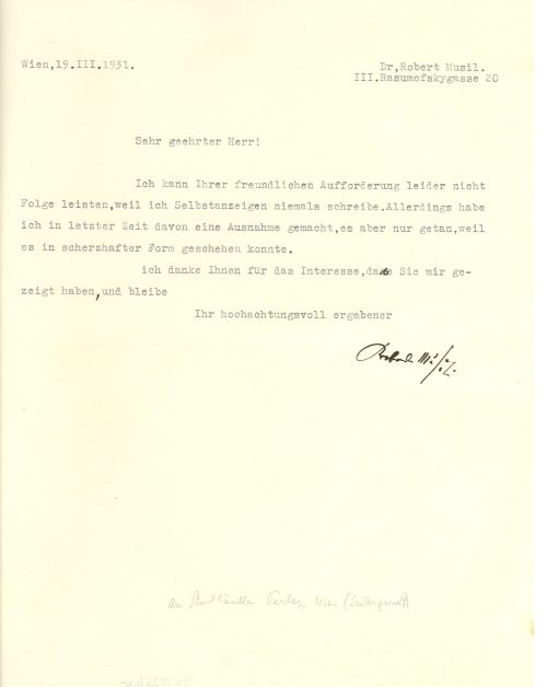 Brief von Robert Musil