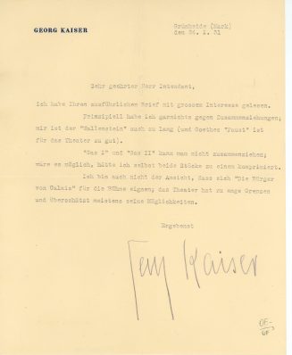 Brief von Georg Kaiser