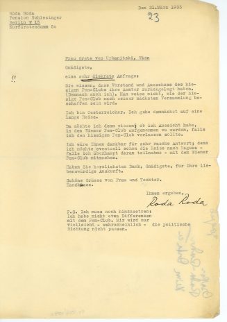 Brief von Roda Roda