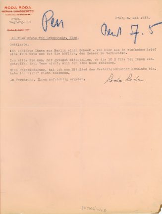 Brief von Roda Roda