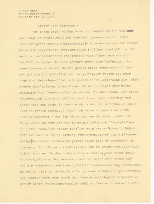 Brief von Klaus Mann