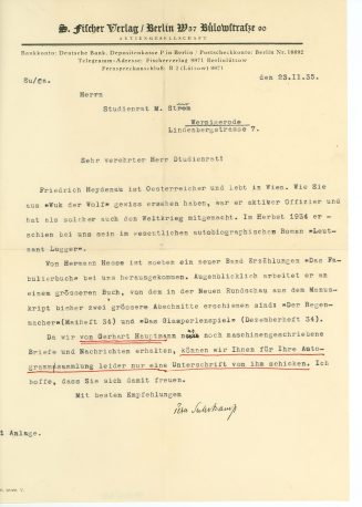 Brief von Peter Suhrkamp