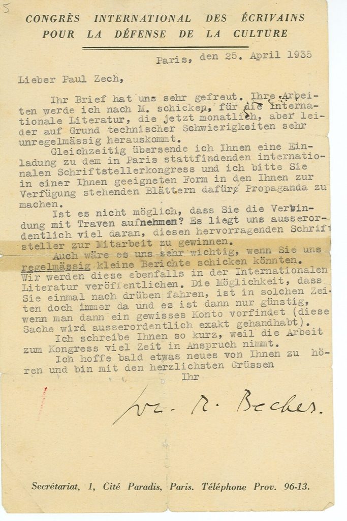 Brief von Johannes R. Becher