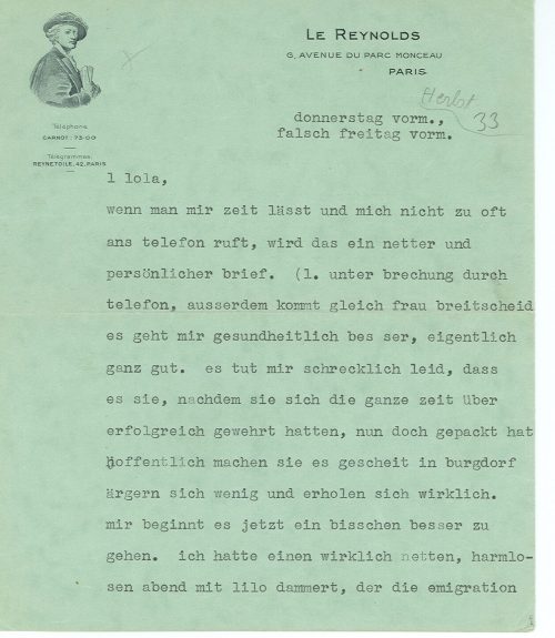 Brief von Lion Feuchtwanger