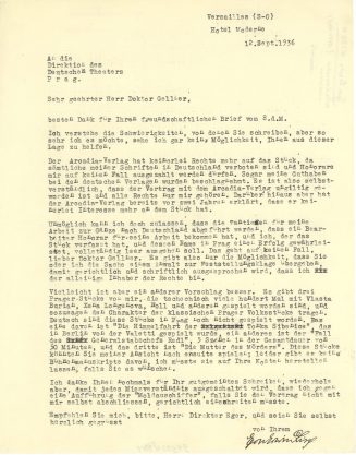 Brief von Egon Erwin Kisch