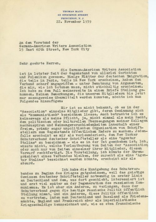 Brief von Thomas Mann