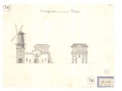 Plan des Ratinger Tors mit Windmühle, [ca. 1820]