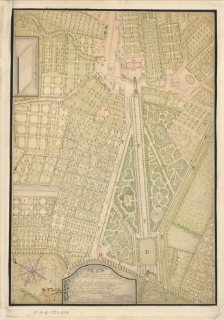 Grundriss des 1770 neu angelegten Hofgartens mit Hecken, Plätzen, Skulpturen und Toren