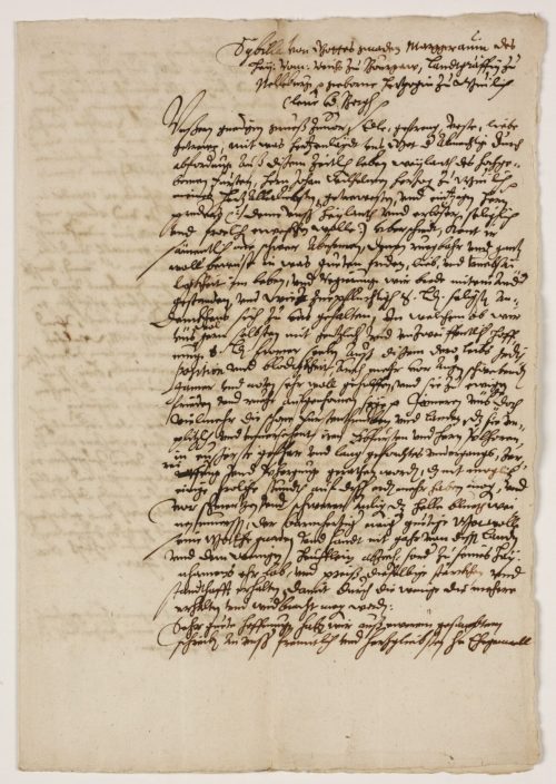 Brief der Markgräfin Sybilla von Burgau, Schwester des Herzogs Johann Wilhelm I., 13.4.1609