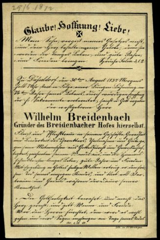 Totenzettel für Wilhelm Breidenbach