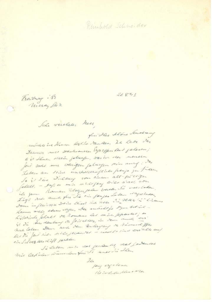 Brief von Reinhold Schneider