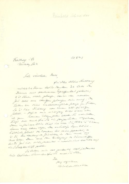 Brief von Reinhold Schneider