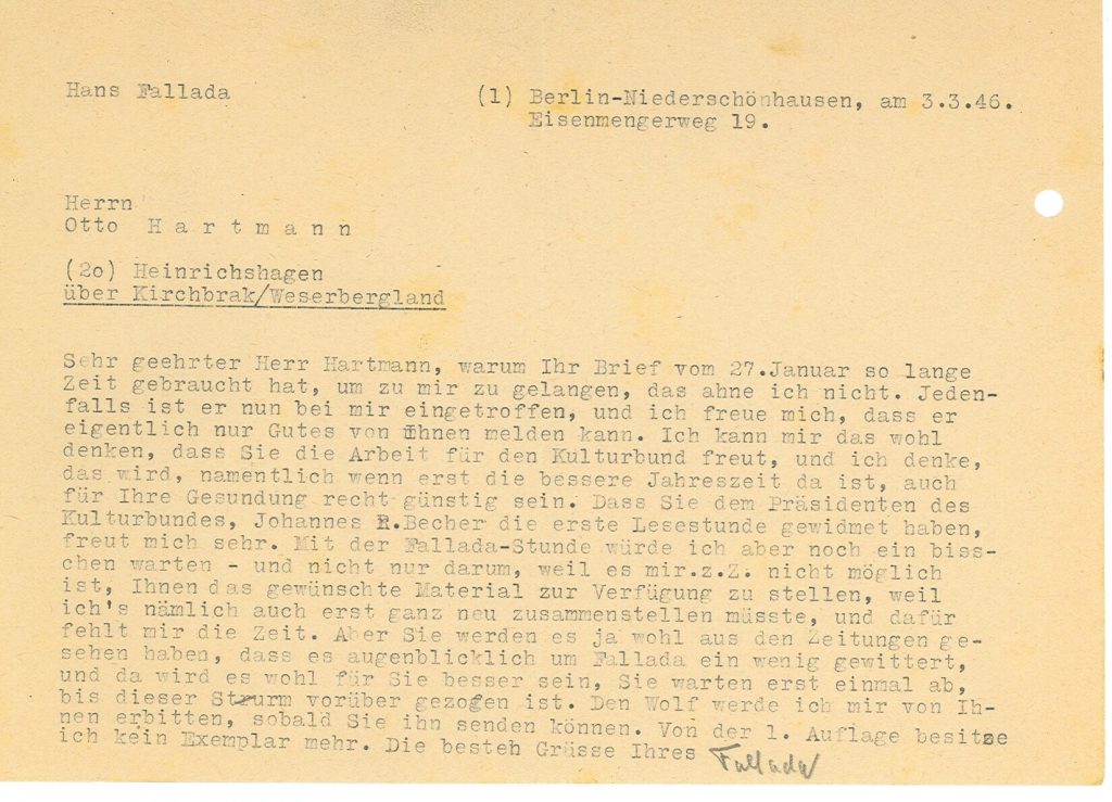 Brief von Hans Fallada