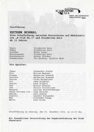 Programmheft "Extrem normal" von Friederike Betz. Premiere am 4.12.2004 im Kinder- und Jugendth ...