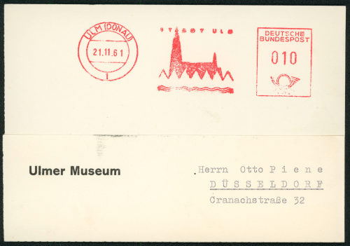 Otto Piene (Empfänger*in), Korrespondenz von Ulmer Museum (W. Lehmbruck) an Otto Piene, 21.11.1961