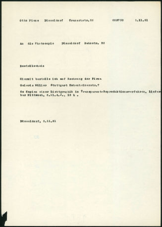 Korrespondenz von Otto Piene an die Photocopie (Düsseldorf)