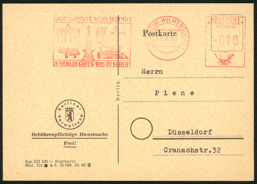 Der Senator für Volksbildung (Absender*in), Korrespondenz vom Senator für Volksbildung, Berlin, an Otto Piene, 29.03.1962