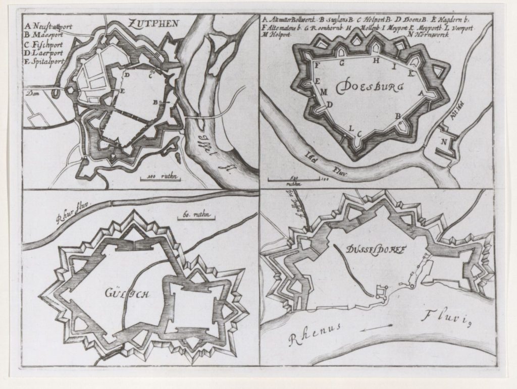 Plan der Befestigungen von Düsseldorf, Jülich, Zuthpen, Doesburg 1689/92