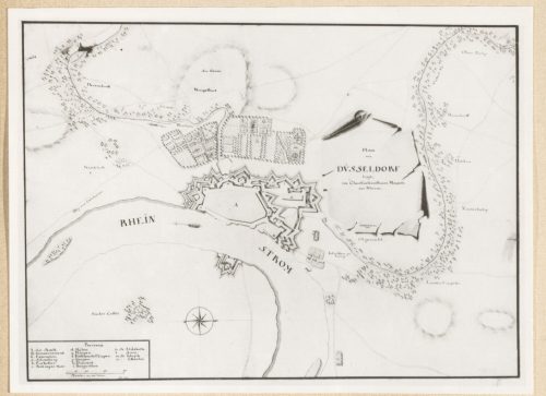 Gaetzschel (Hersteller*in), Plan von Düsseldorf, liegt im Chur-fürstenthum Mayntz am Rheine. Festung und ausserhalb liegende Gärten 1770, 1770