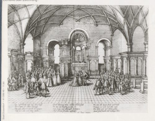 Franz Hogenberg (Künstler*in), Beschreibung derer Fürstlicher Güligscher ec. Hochzeit: Trauung in der Schlosskapelle am 16. Juni 1585, 1585 ?