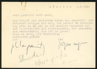 Korrespondenz von der Galerie nota an Heinz Mack