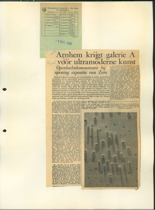 Internationale Galerie A, Arnheim (Erwähnt), Expositie Demonstratie ZERO, 1961