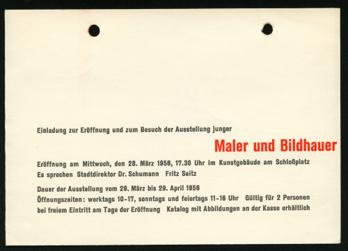 Unbekannt (Künstler*in), Maler und Bildhauer, Württ. Kunstverein Stuttgart, 28. März - 29. April, 1956, 1956