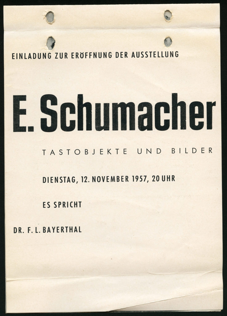 E. Schumacher: Tastobjekte und Bilder, Galerie 22, Düsseldorf, 1957