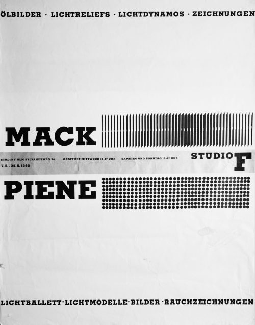 studio f (Beteiligte Institution), Mack, Piene. Studio f, Ulm, 07.05-25.05.1960, 1960